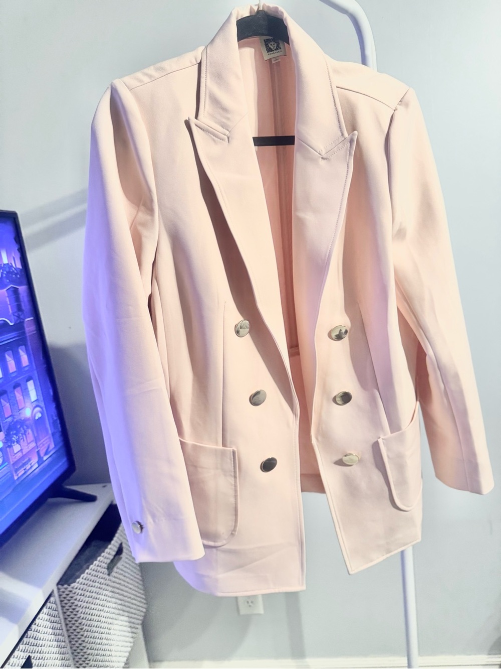 Anne Klein Double-Breasted Blazer in Pale Pink